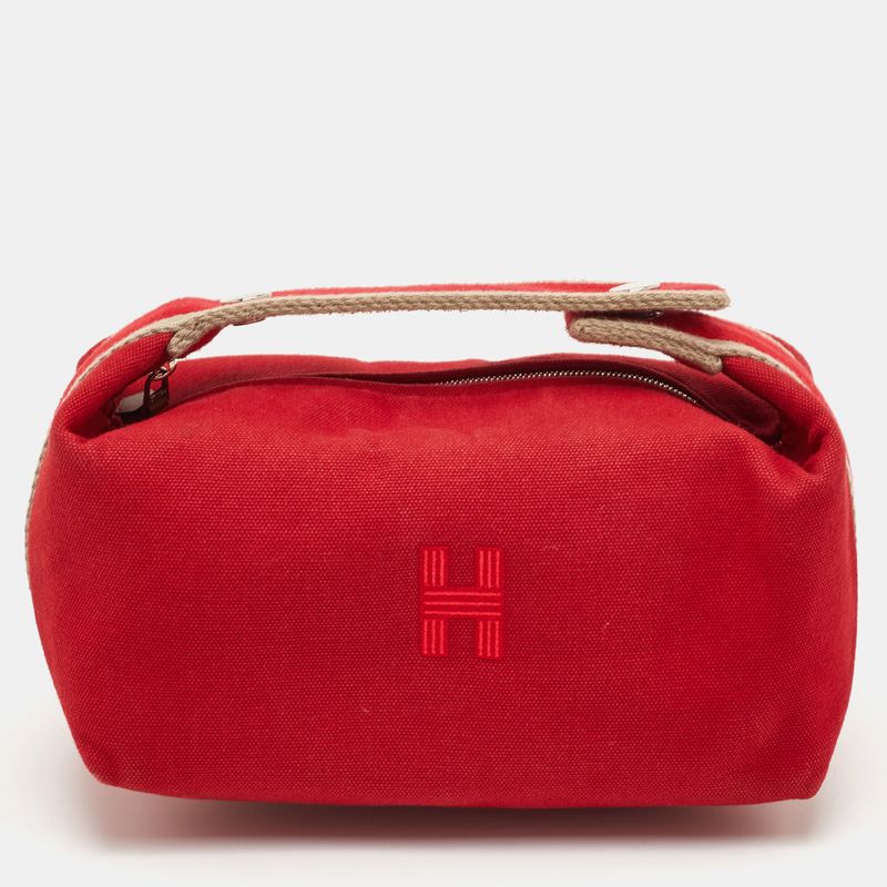 Hermes Bride-A-Brac Small Carmin Toile H Canvas Pouch